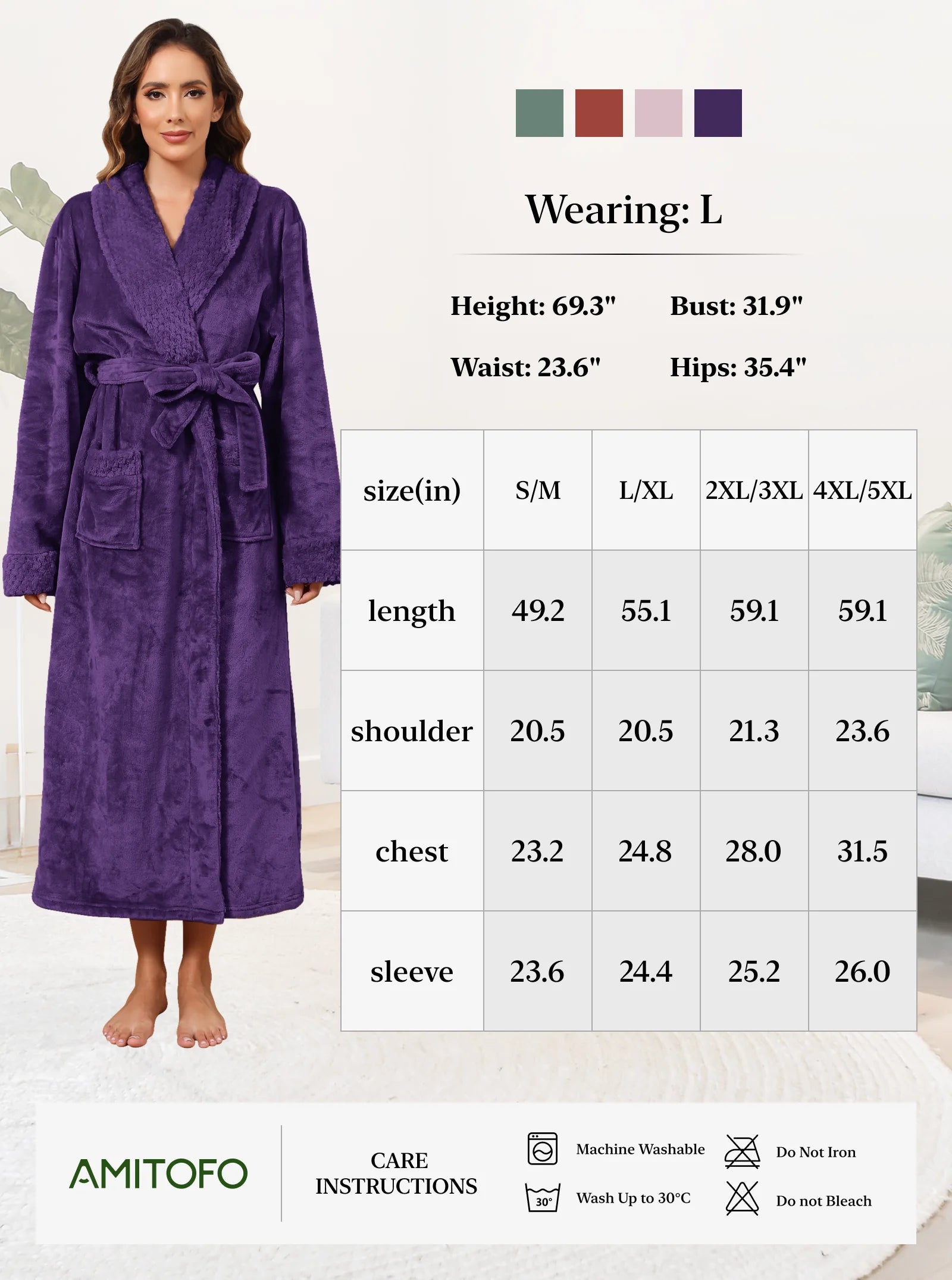 Plush Robes for Women Soft Warm Fleece Bathrobe Ladies Long Comfy Spa Bath Robe Housecoat