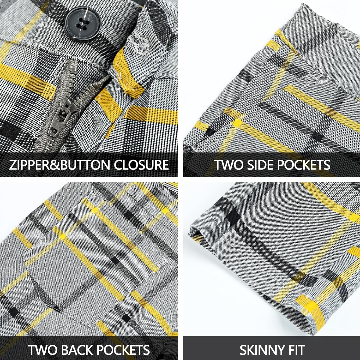 Mens Plaid Dress Pants Stretch Chino Pants Men Slim Fit