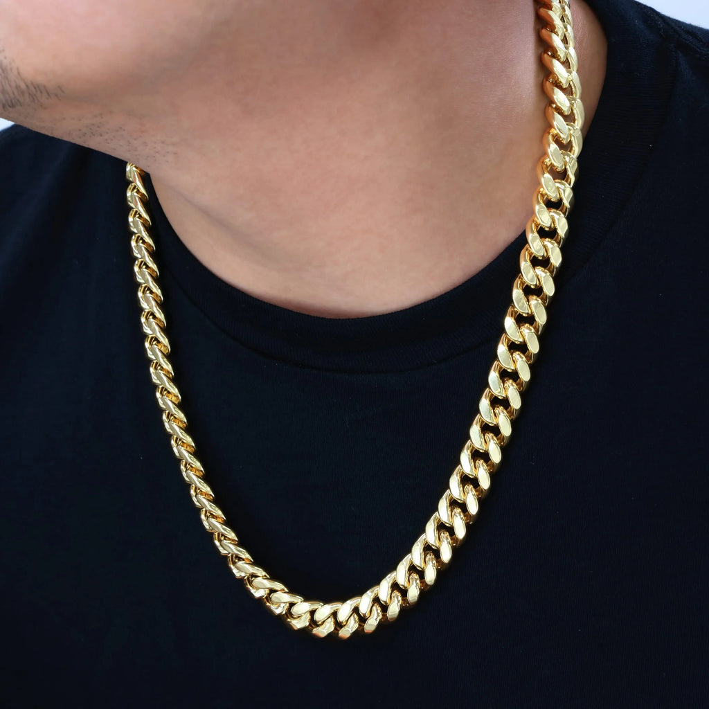 10K Real Yellow Gold Miami Cuban Link 13Mm Thick Chain Necklace (20"-30") Italian Jewelry for Men