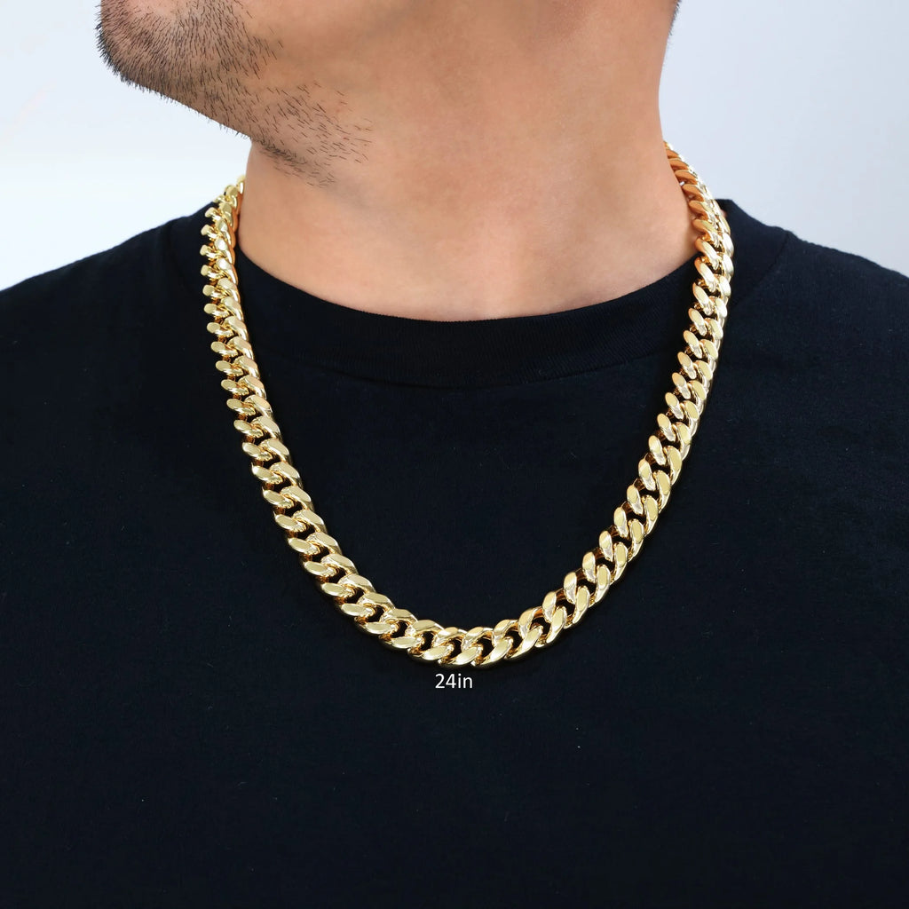 10K Real Yellow Gold Miami Cuban Link 13Mm Thick Chain Necklace (20"-30") Italian Jewelry for Men